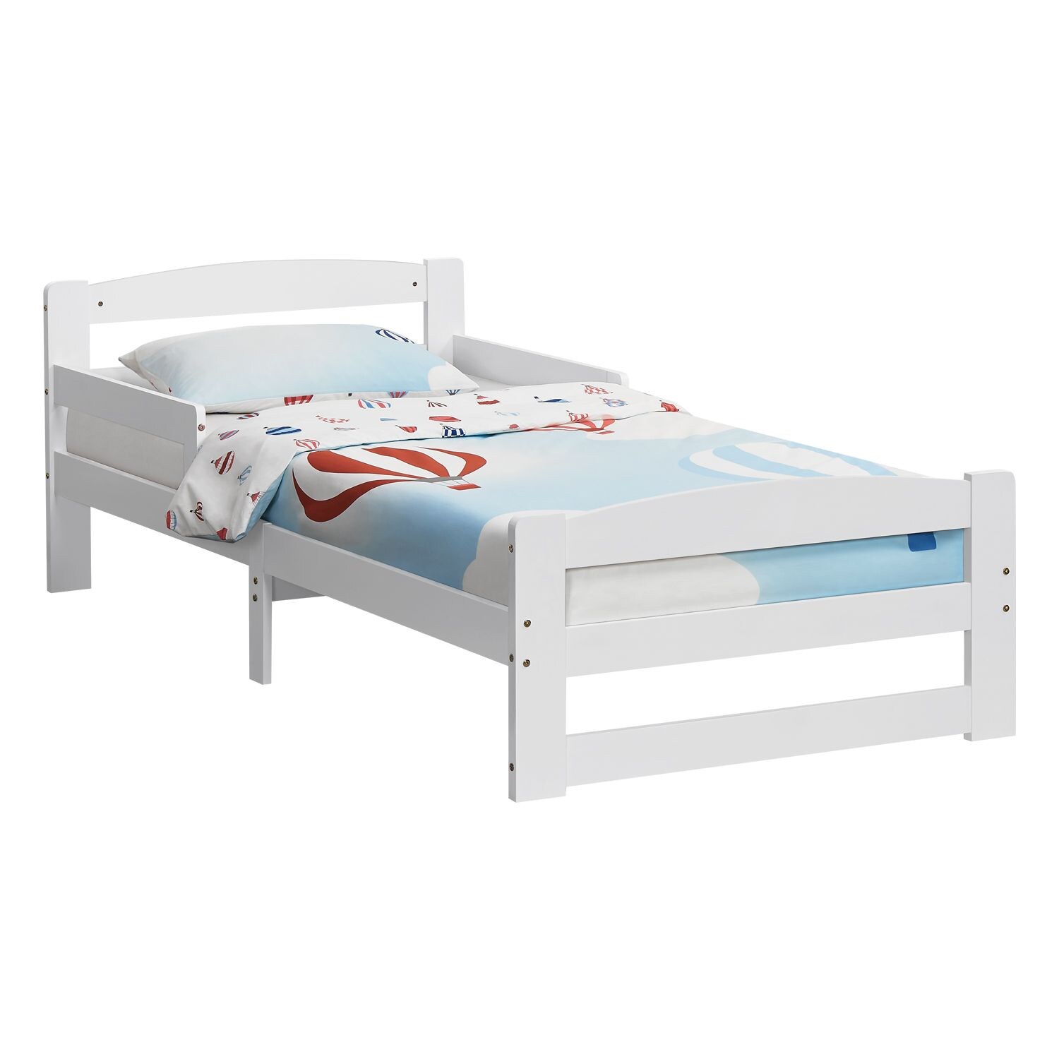 Juskys Jugendbett Arona 90x200 cm aus Massivholz mit Matratze H3 und Rausfallschutz in Weiß