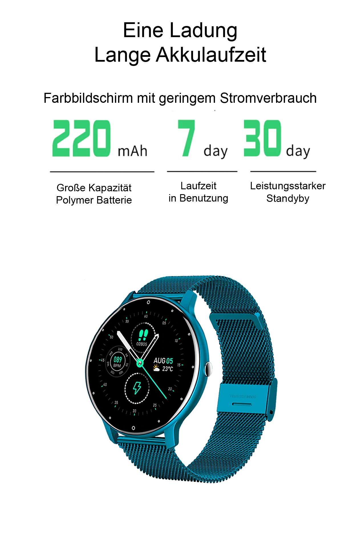 TPFNet Smart Watch / Fitness Tracker IP67 - Milanaise Armband + Silikon Armband - Android & IOS - Blau