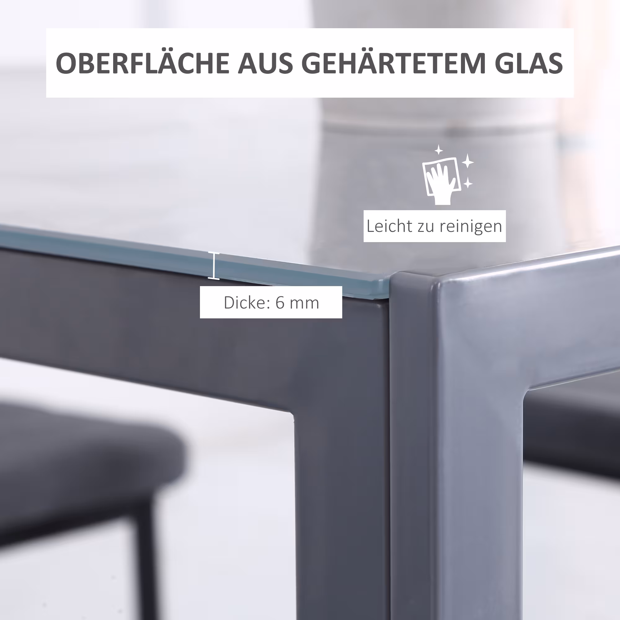 HOMCOM Esstisch mit Tischplatte aus Hartglas grau 75L x 75B x 75H cm