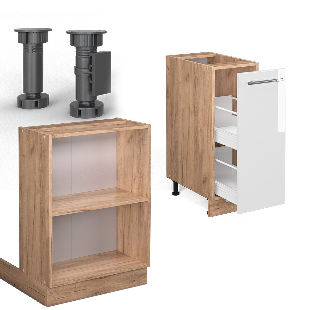 Vicco Kücheninsel Küchenblock Einbauküche Fame-Line Eiche Weiß 90 cm modern Hochglanz Küchen Schränke Apothekerunterschrank Schubunterschrank Regalinselunterschrank Softclose-Scharnier Küchenmöbel