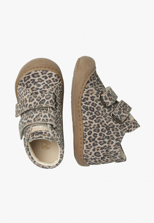 NATURINO COCOON VLLauflernschuhe aus Veloursleder mit Leoparden-Print, Taupe