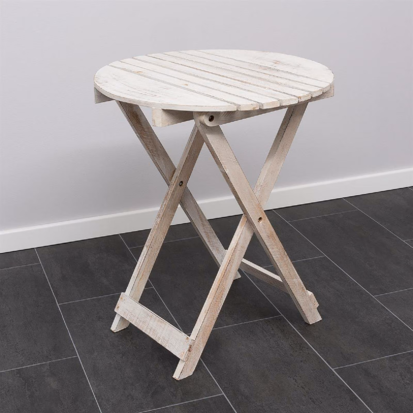 VCM Klapptisch Gartentisch Beistelltisch klappbar Holz geflammt rund Ø 50cm
