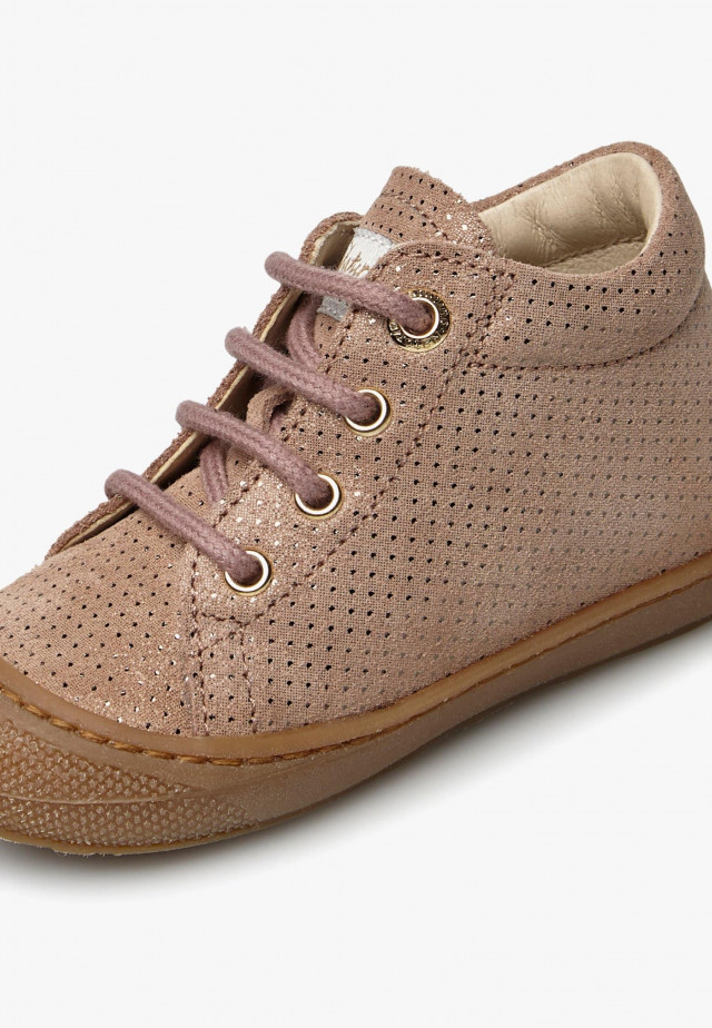 NATURINO COCOONLauflernschuhe aus Metallic-Veloursleder, Altrosa