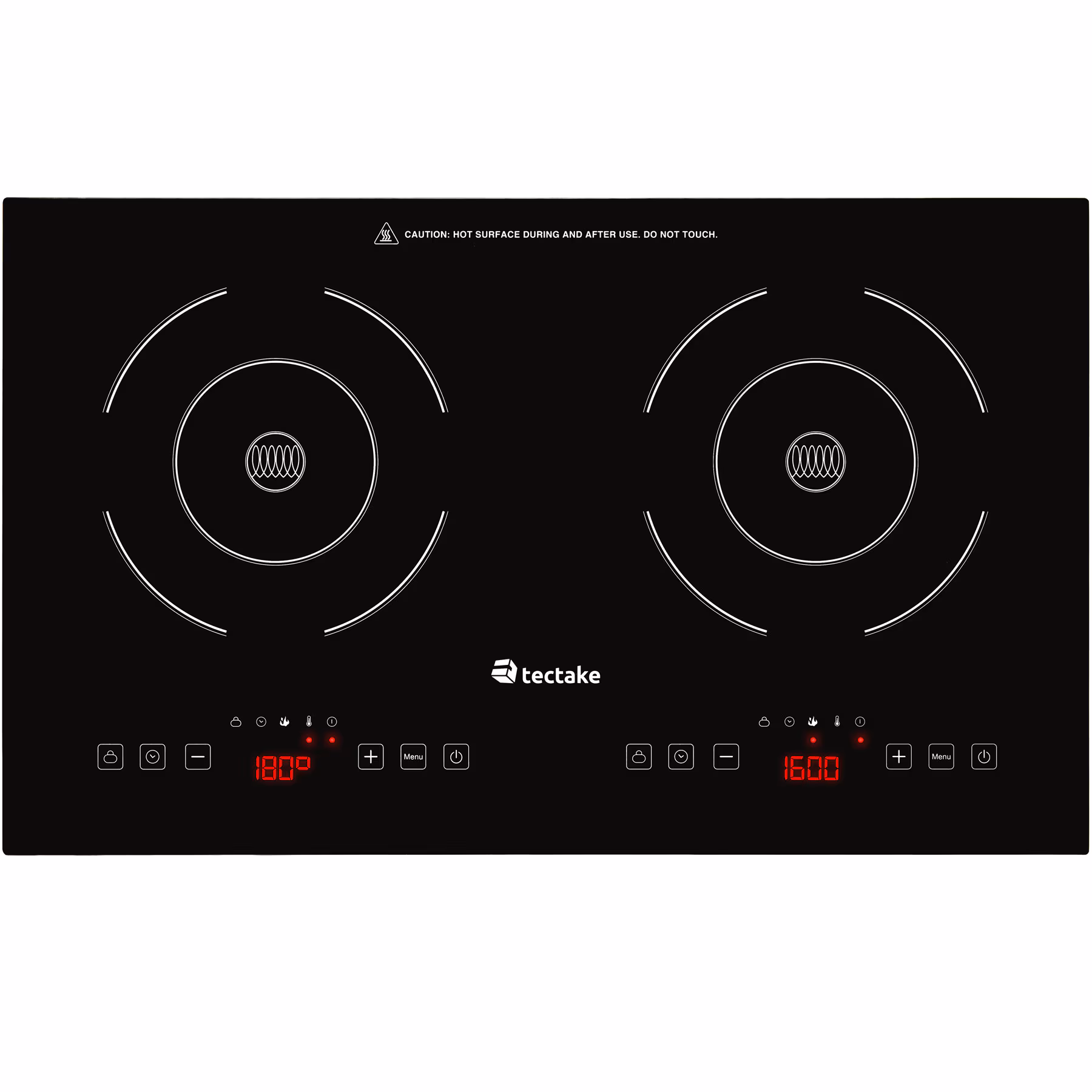 tectake® Induktionskochplatte, doppelt, 3500W, Touch-Display mit 10 Leistungs- und Temperaturstufen, 60 - 240° C, inklusive einstellbarer Tastensperre