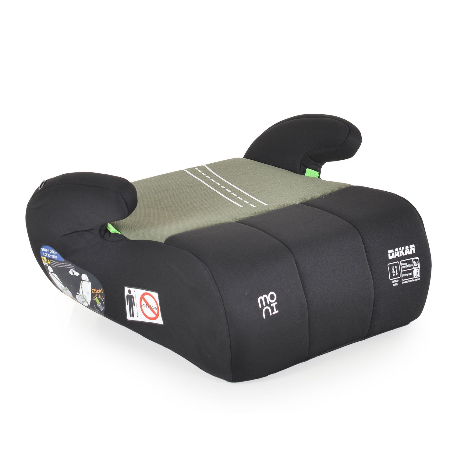 Moni Kindersitz Sitzerhöhung Dakar i-Size (125-150cm) Gruppe 3, Kuscheltier grün