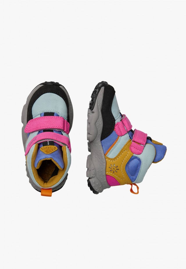 RIKU JUNIOR WP VL.Hohe Sneakers aus Kunstleder und technischem Gewebe, Himmelblau-Fuchsia