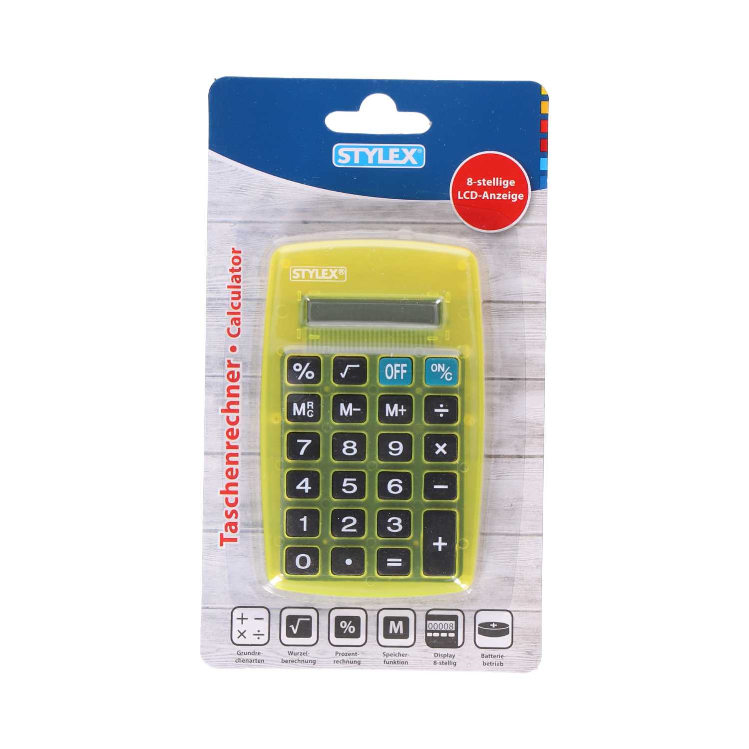 STYLEX®Taschenrechner, rot/blau/gelb/türkis