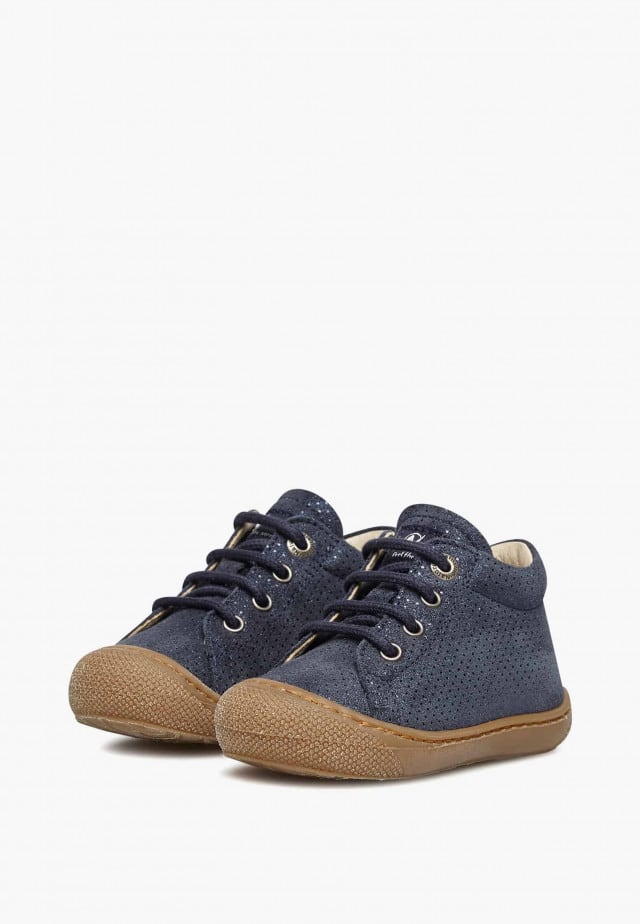 NATURINO COCOONLauflernschuhe aus Metallic-Veloursleder, Blau
