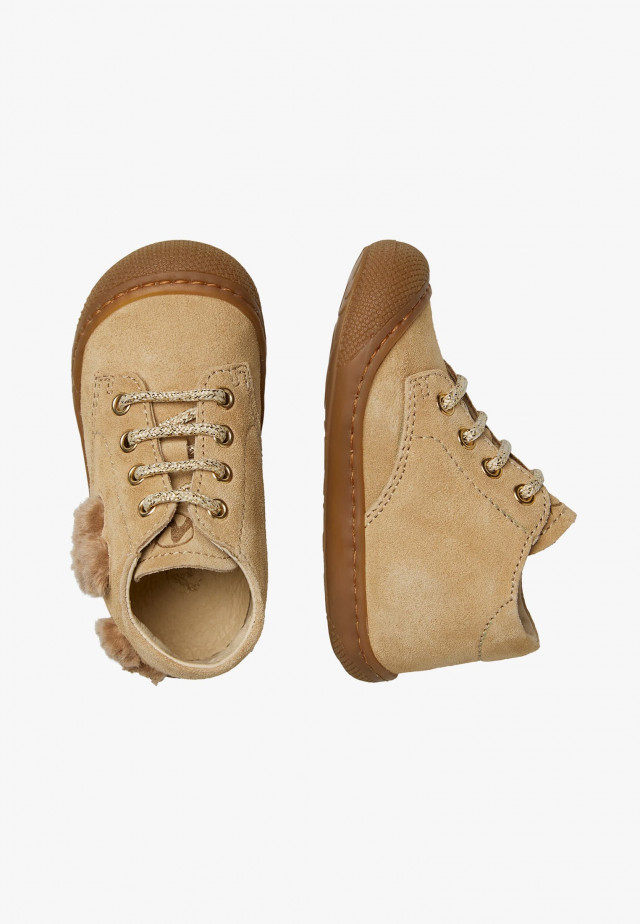 NATURINO MIDORYLauflernschuhe aus Veloursleder und Wolle, Beige
