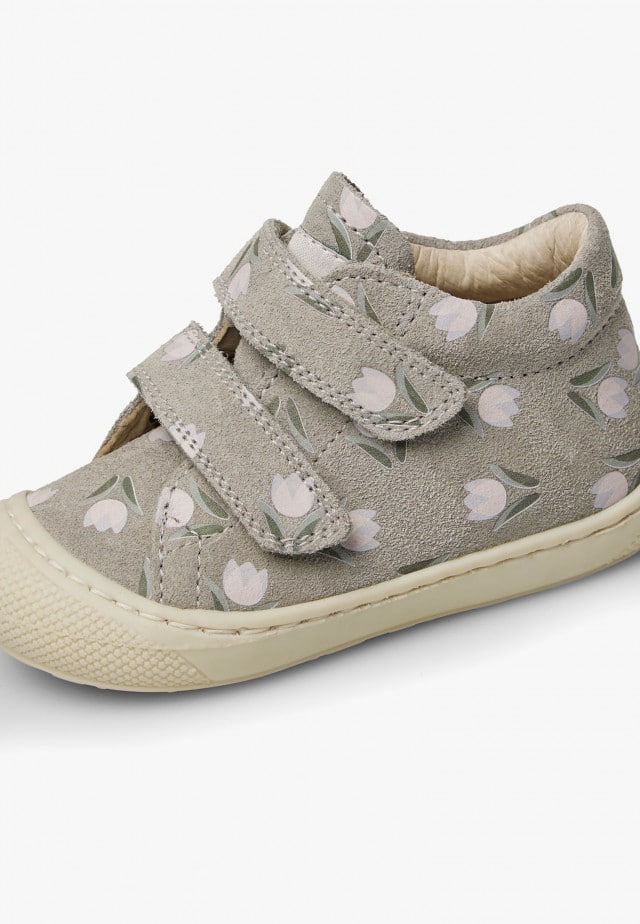 NATURINO COCOON VLLauflernschuhe aus Veloursleder mit Tulpenprint, Taupe