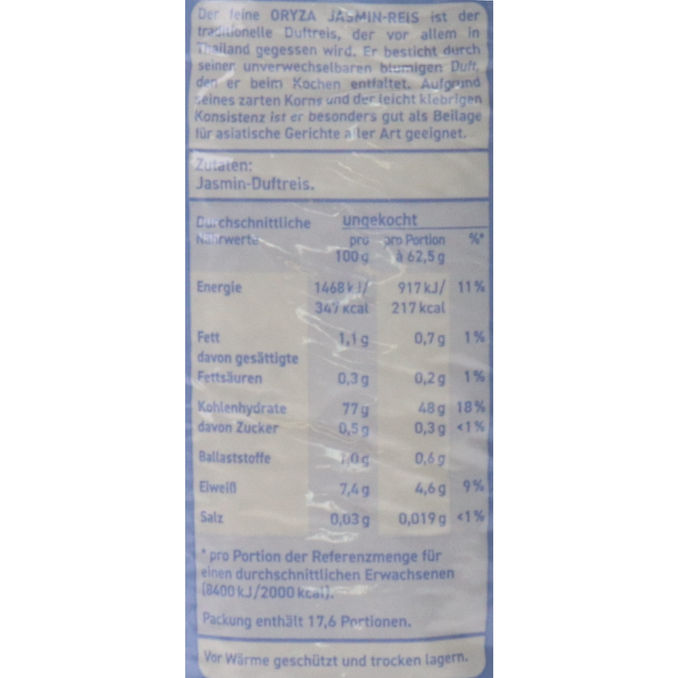 Oryza Jasmin Reis (1,1 kg), 1100g von Oryza
