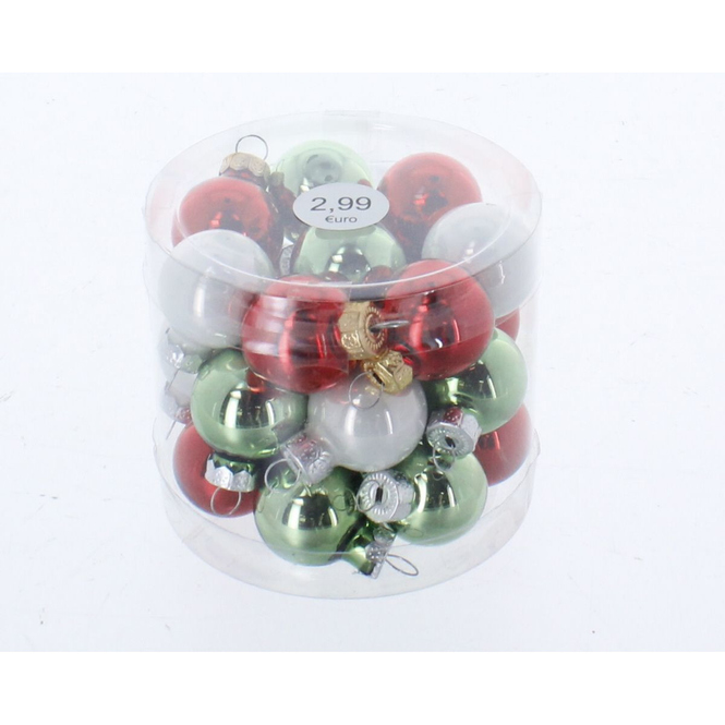Christbaumkugeln Grün-Weiß-Rot-Mix - aus Glas - 2,5 cm - 24 Stück