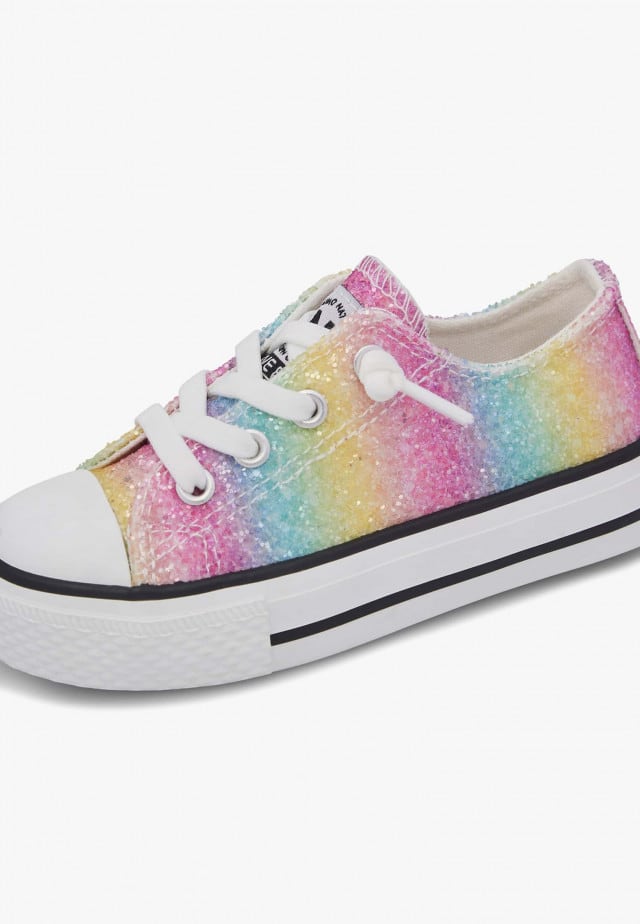 NATURINO AYASY.Sneakers aus glitzerndem Stoff, Fuchsia-Weiß