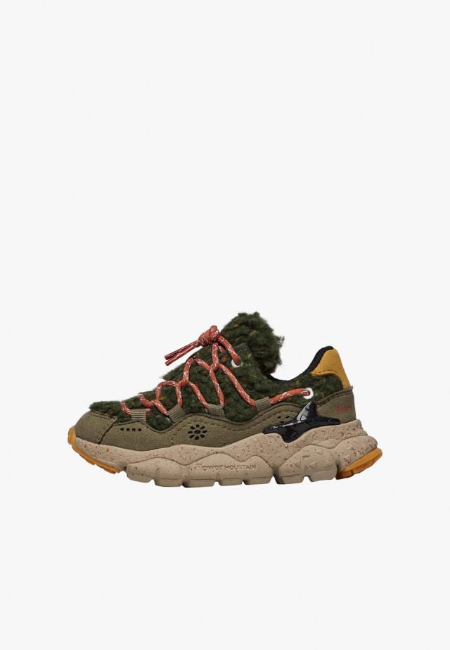 RAIKIRI JUNIOR.Sneakers aus Kunstleder und Wolle, Militärgrün