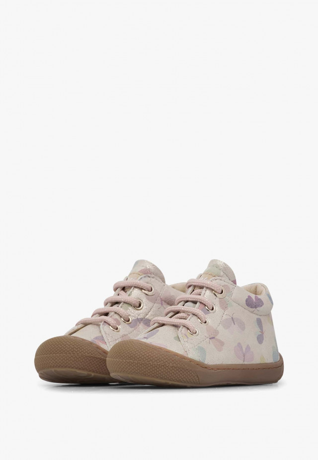 NATURINO COCOONLauflernschuhe aus Metallic-Leder mit Schmetterlingen, Platin