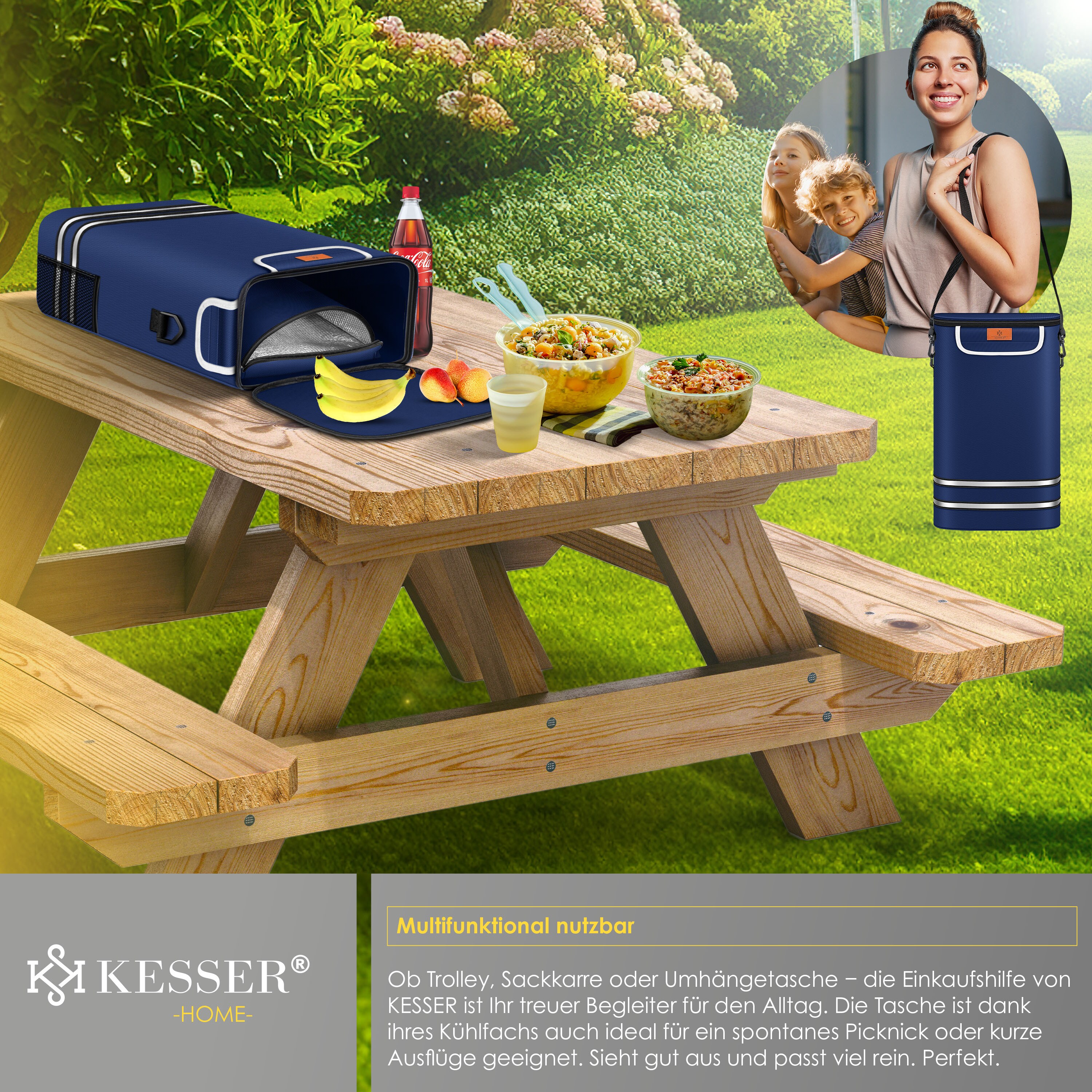 KESSER® Einkaufstrolley klappbar mit 56L Kapazität und belastbar bis 50kg | 3in1 Trolley Sackkarre & Umhängetasche | Faltbarer Einkaufswagen inkl. Kühlfach & Einkaufschip | Treppensteiger