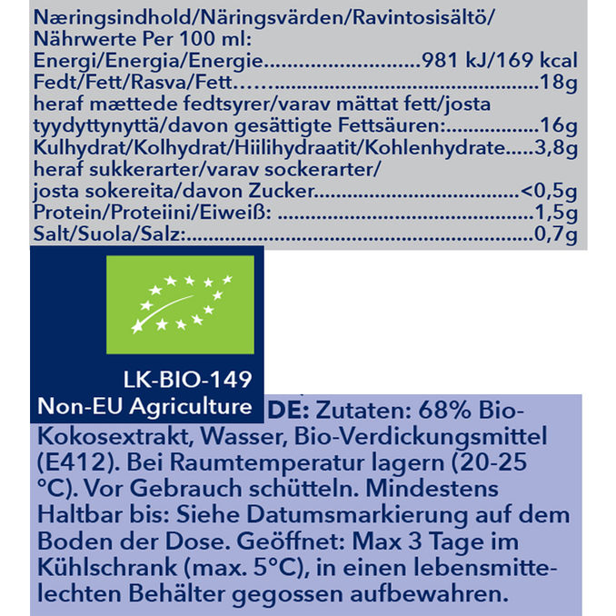 BIO Kokosnussmilch, 4er Pack, 4 x 400ml von By Motatos
