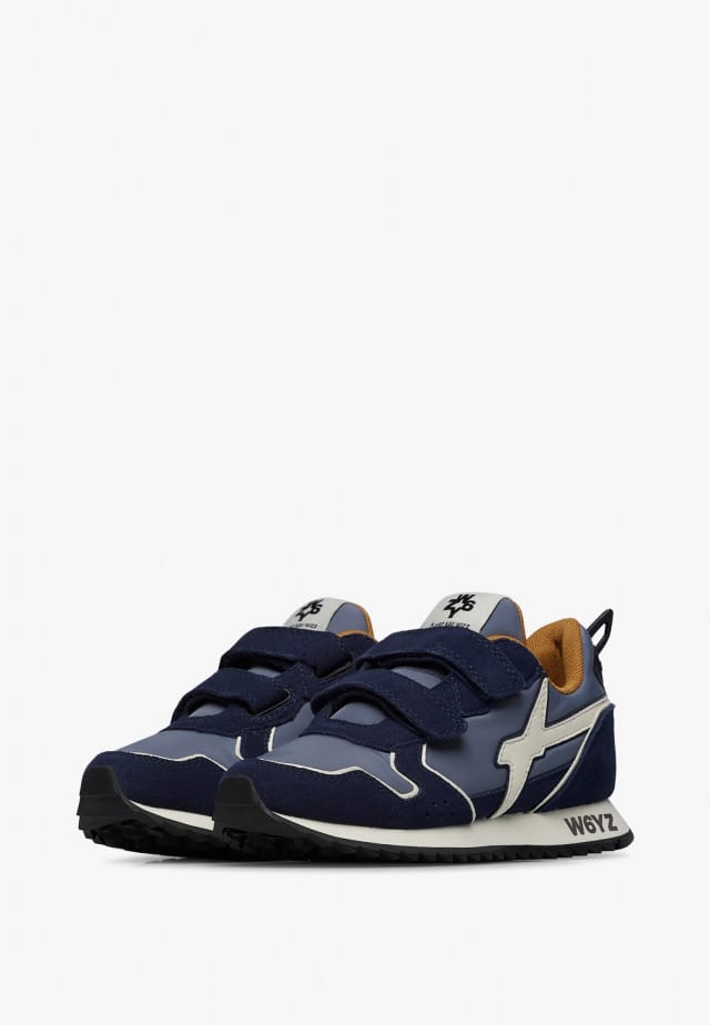 JET VL-J.Sneakers aus technischem Gewebe und Veloursleder, Blau-Weiß