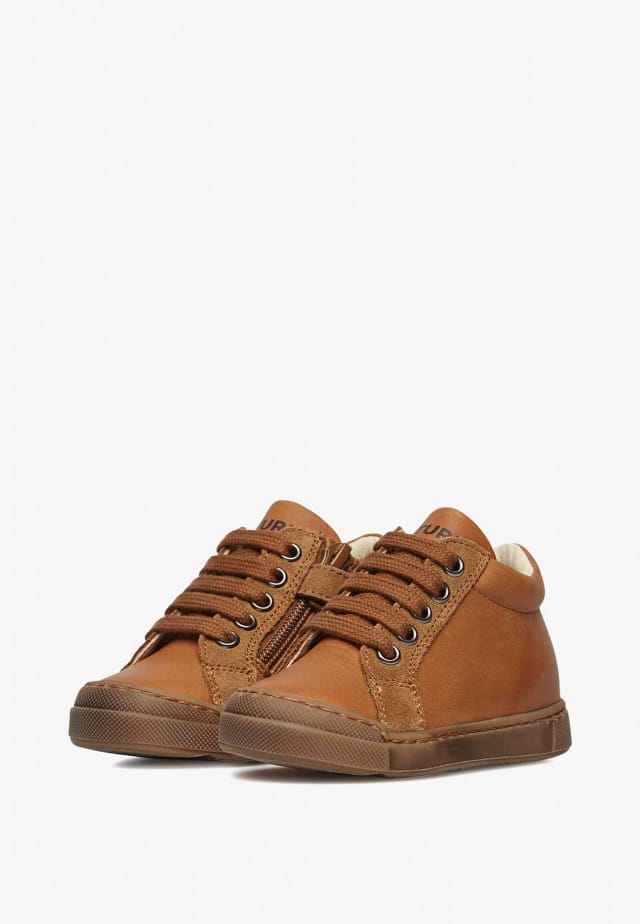 NATURINO DORD ZIPLedersneakers mit Reißverschluss, Cognac