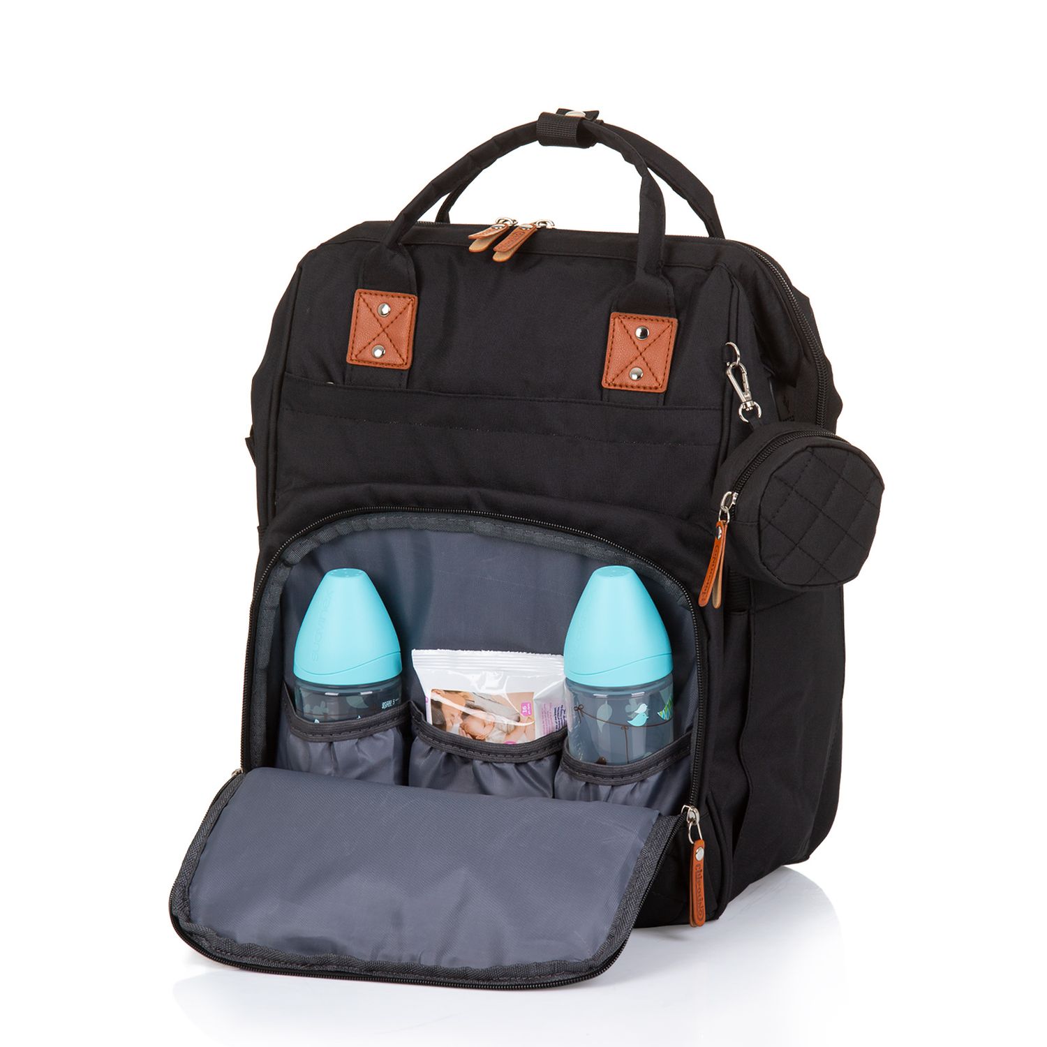 Chipolino Wickeltasche, Kinderwagen Rucksack Reißverschluss Schnullertasche schwarz