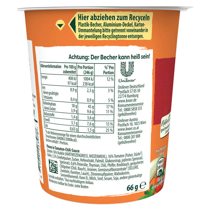 Pasta Snack Arrabiata, 66g von Knorr