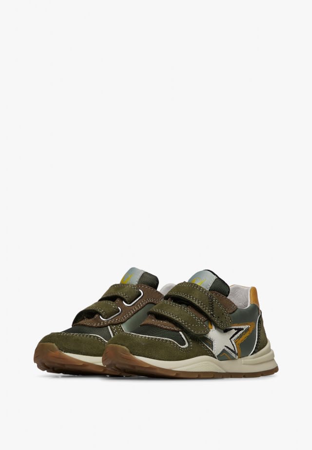 NATURINO ROY VL.Sneakers aus Veloursleder und technischem Gewebe, Militärgrün-Kürbis