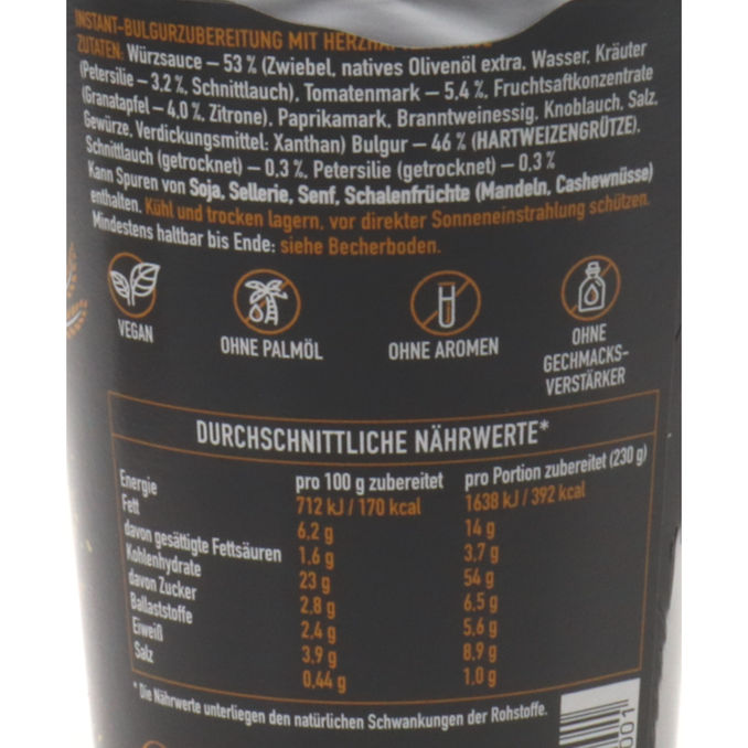 Bulgurcup Tomate, Granatapfel & Petersilie, 150 G von FEELNATURE