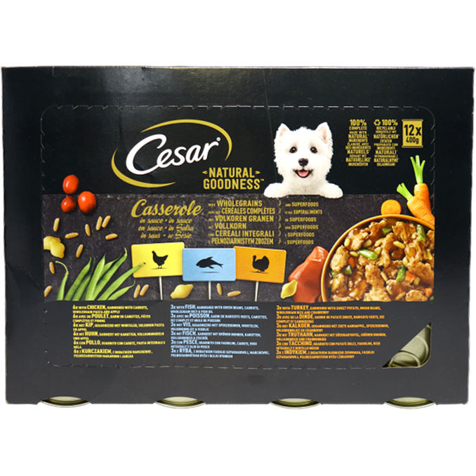 Casserole in Sauce mit Huhn, Fisch, Truthahn & mit Vollkorn & Superfoods, 12er Pack, 12 x 400g von Cesar