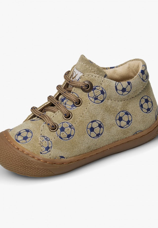NATURINO COCOONLauflernschuhe aus Veloursleder mit Fußball-Print, Grau-Blau