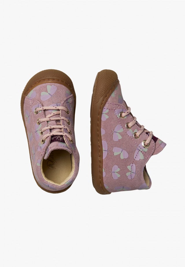 NATURINO COCOONLauflernschuhe aus Veloursleder mit Schmetterlingsprint, Rosa