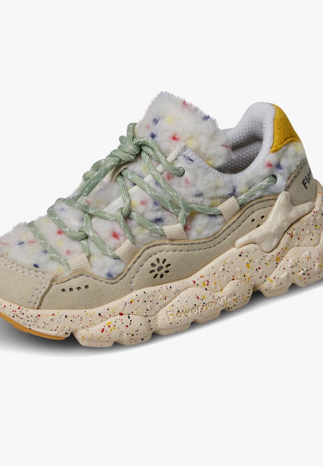 RAIKIRI JUNIOR.Sneakers aus Kunstleder und Wolle, Cremeweiß