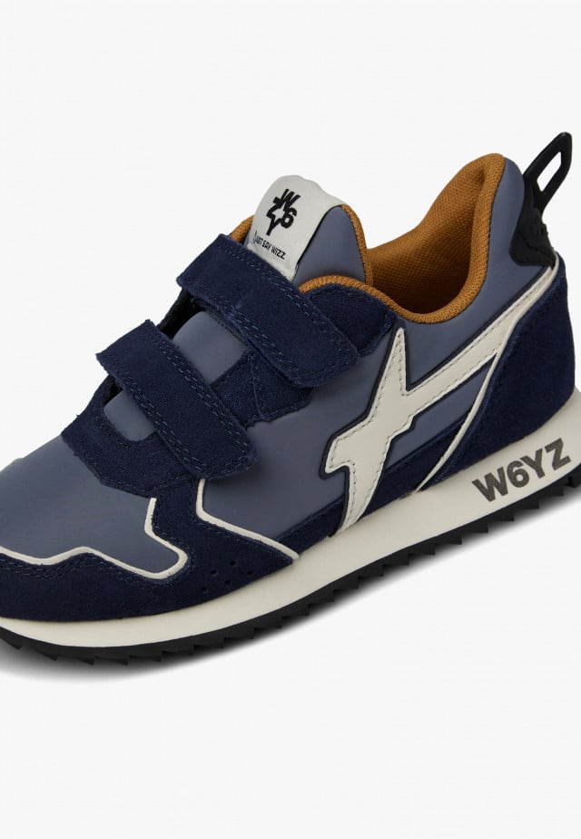 JET VL-J.Sneakers aus technischem Gewebe und Veloursleder, Blau-Weiß