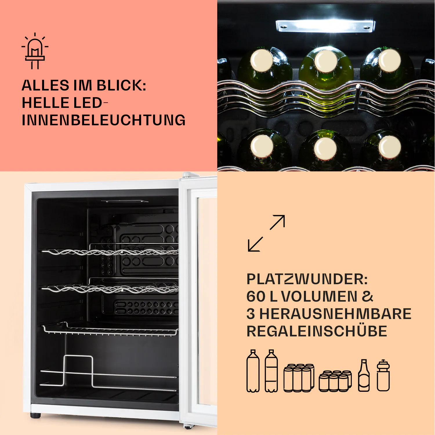 Coachella 60 Kühlschrank 60 Liter WiFi-Funktion Hintergrundbeleuchtung Weiß 60 Liter