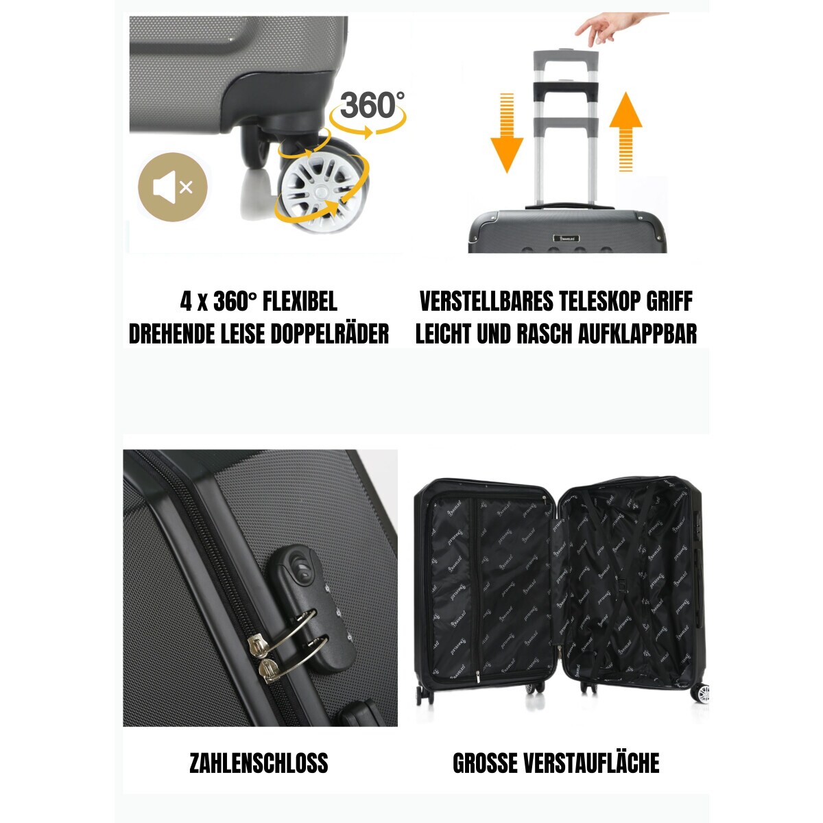Reisekoffer ABS-02 Koffer 3-teilig Hartschale Trolley Set