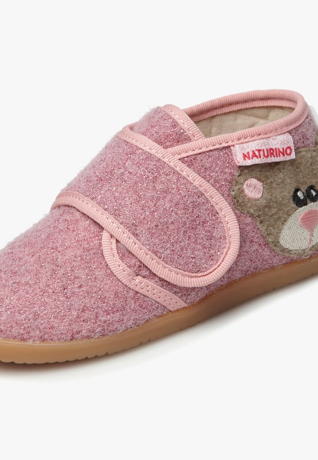 NATURINO CARILLONHausschuhe mit Bärenpatch, Rosa