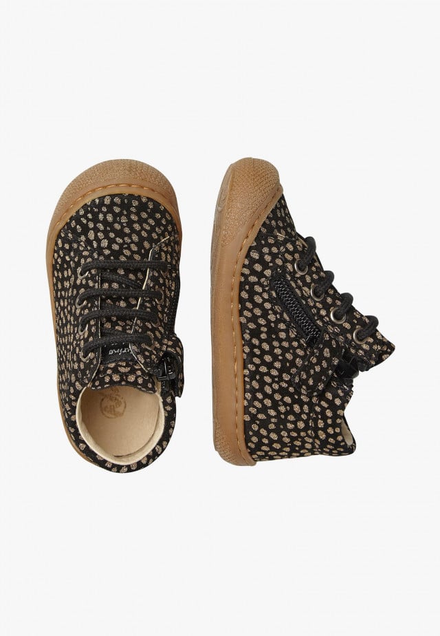 NATURINO COCOON ZIPLauflernschuhe aus Veloursleder mit Reißverschluss, Schwarz-Platin