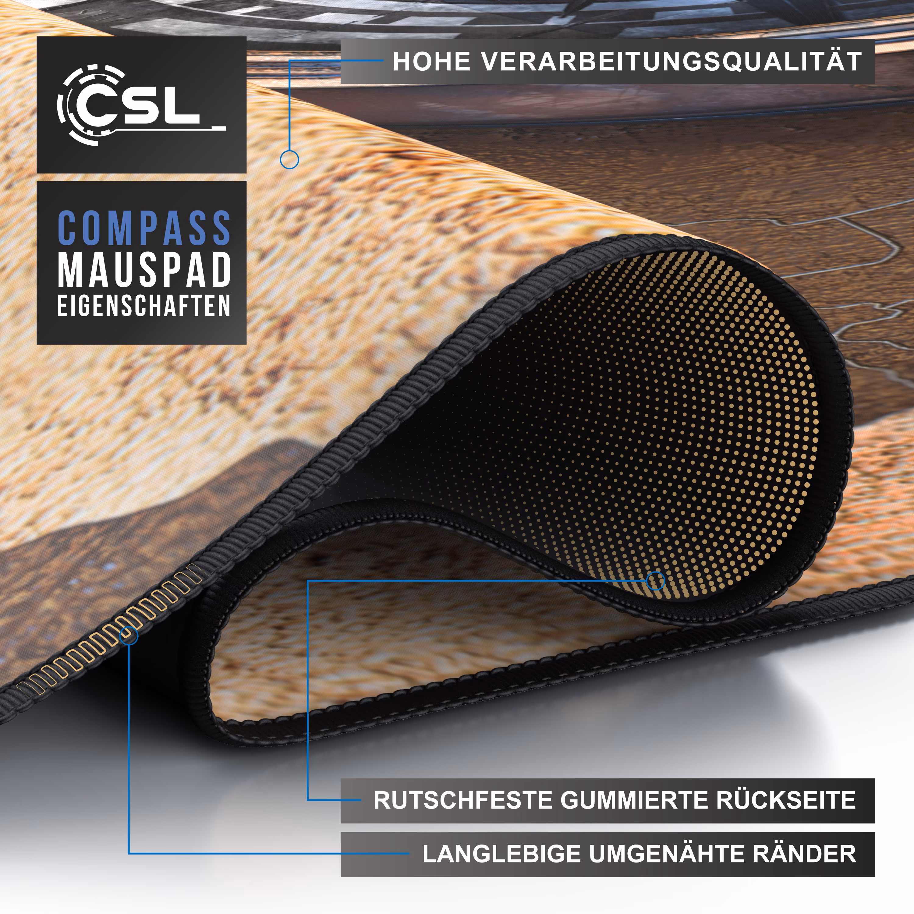 Titanwolf Gaming Mauspad, XXXL Speed Mousepad 1200 x 600 mm, Geschwindigkeit & Präzision, Compass