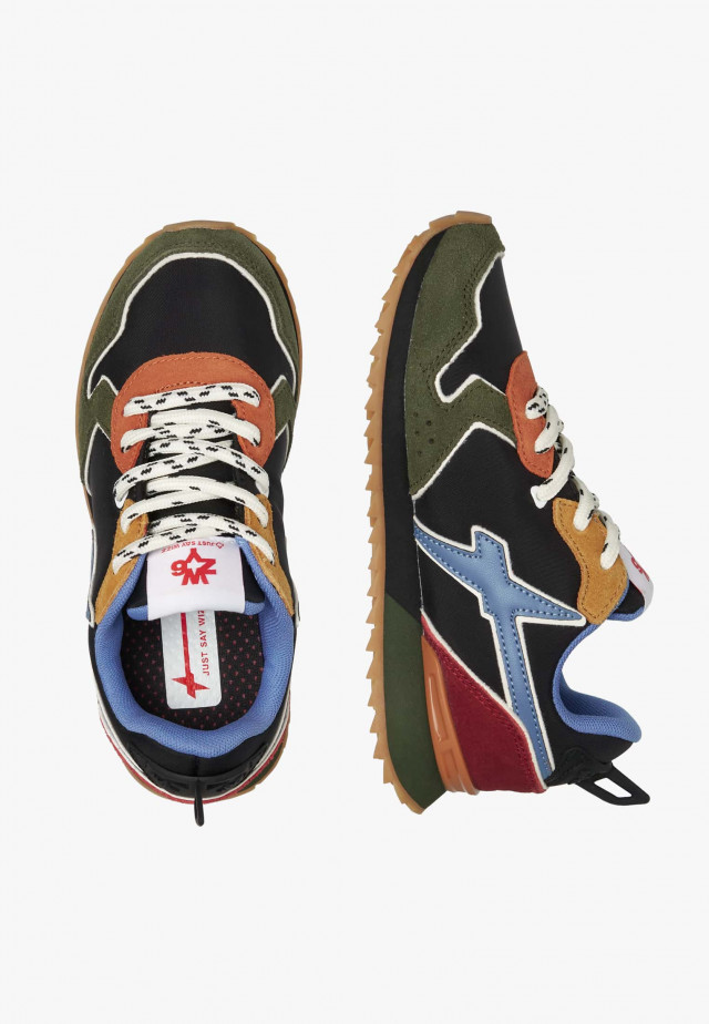 JET-J.Sneakers aus technischem Gewebe und Veloursleder, Militär-Schwarz