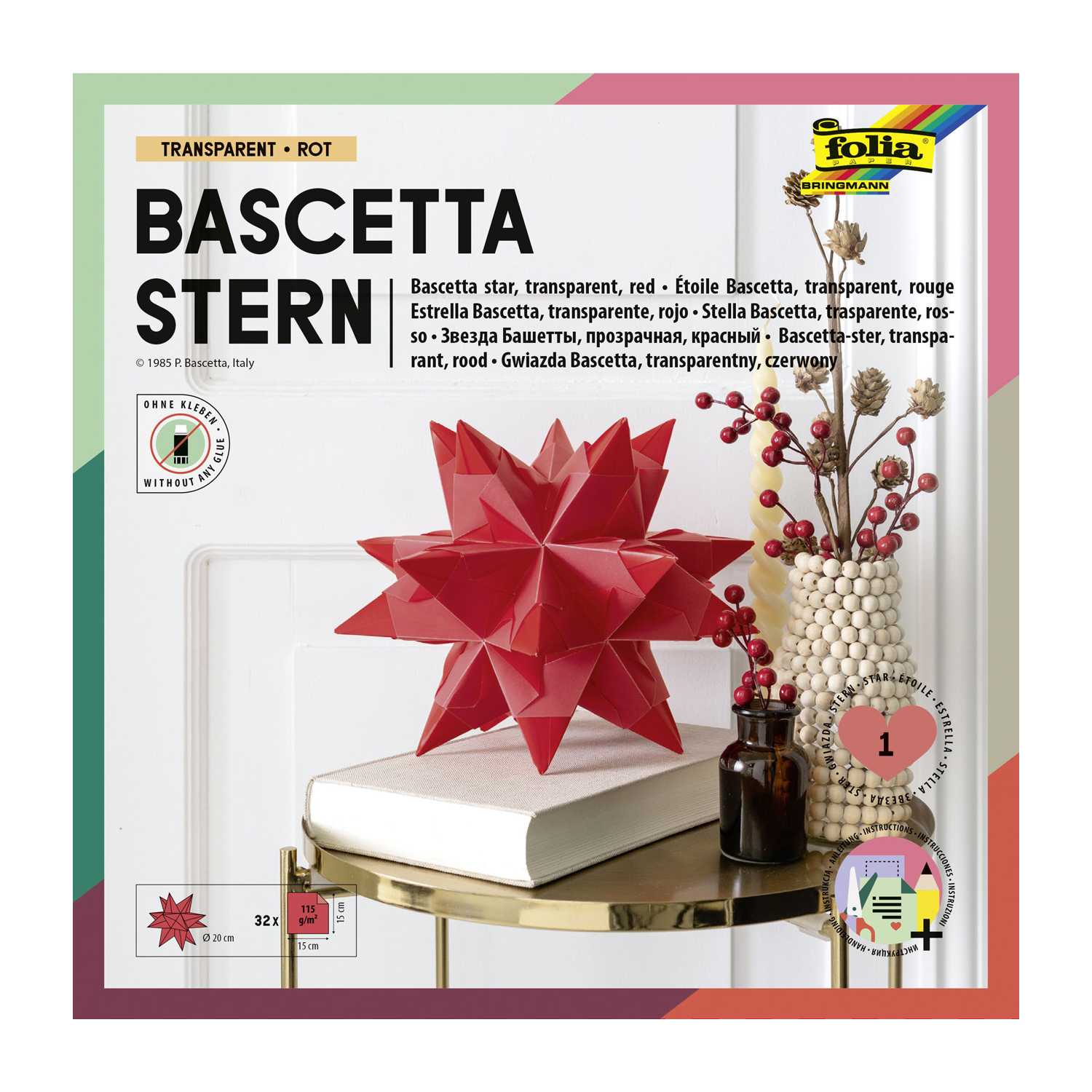 Folia Bascetta Stern-Set 15 x 15 cm 115 g/m² rot/transparent 32 Blatt