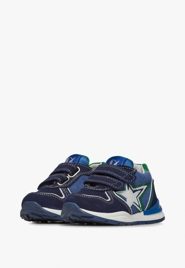 NATURINO ROY VL.Sneakers aus Veloursleder und technischem Gewebe, Marineblau-Weiß
