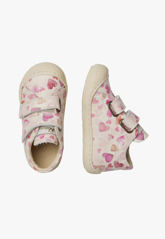 NATURINO COCOON VLLauflernschuhe aus Leder mit Herzchen-Print, Weiß-Rosa