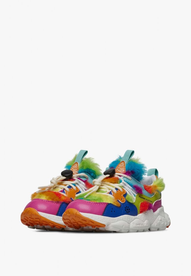 YAMANO 3 JUNIOR.Sneakers aus Kunstleder und Synthetik, Fuchsia-Himmelblau