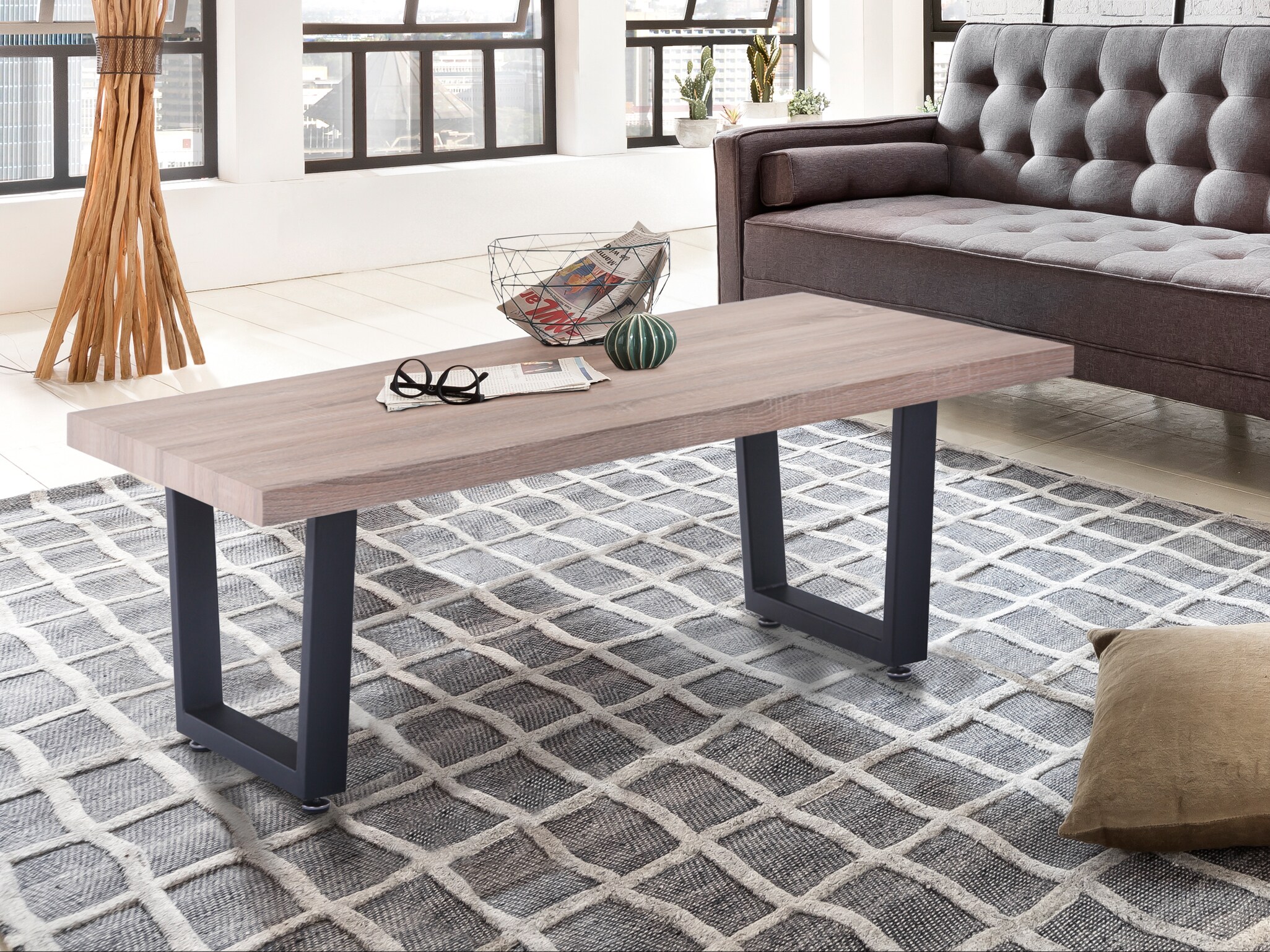 Couchtisch 120x60 Eiche Dekor Beistelltisch Wohnzimmertisch Sofatisch Tisch