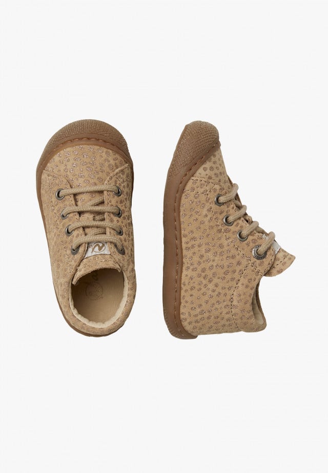 NATURINO COCOONLauflernschuhe aus Veloursleder mit Leoparden-Print, Beige-Platin