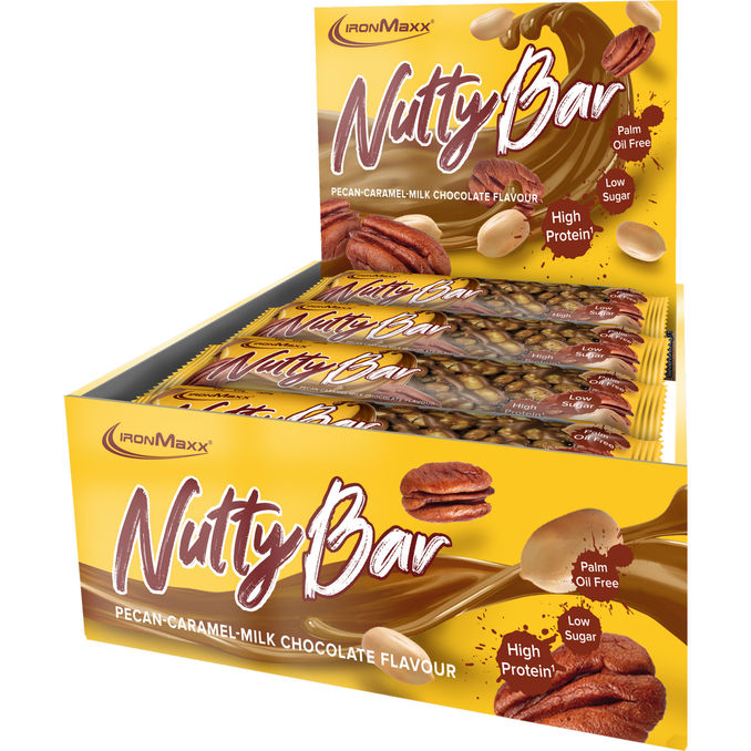 Nutty Bar Caramel Pecan Chocolat, 12er Pack, 12x 40g von IronMaxx
