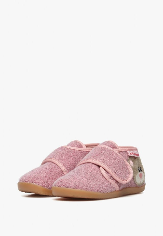 NATURINO CARILLONHausschuhe mit Bärenpatch, Rosa