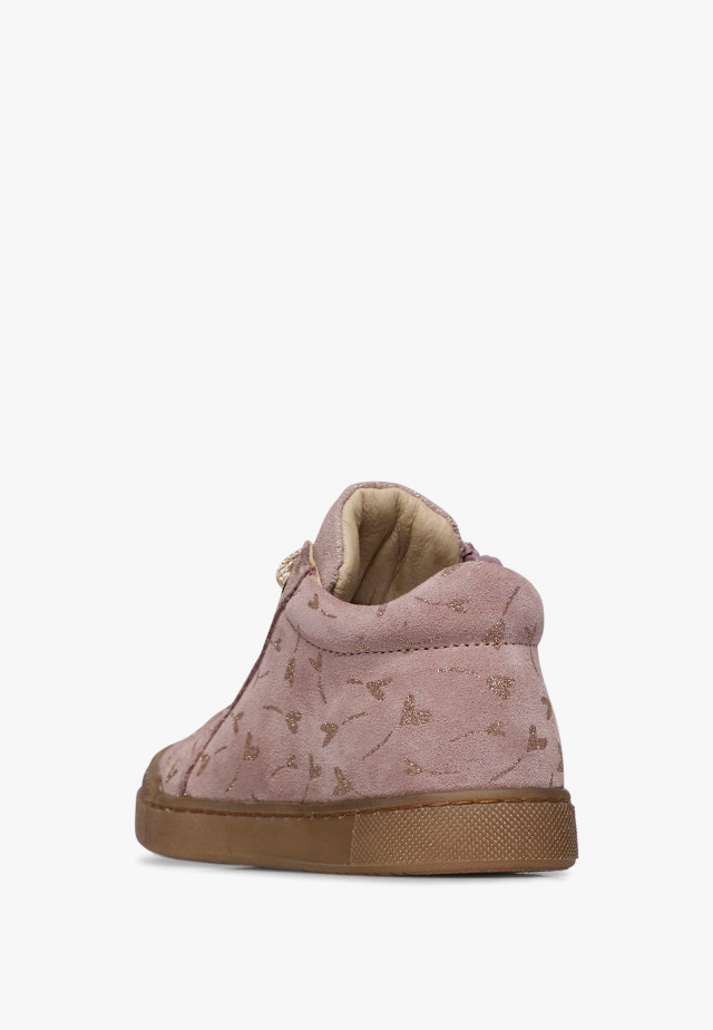 NATURINO DORD ZIPSneakers aus Veloursleder mit Glitzerherz-Print, Rosa-Platin