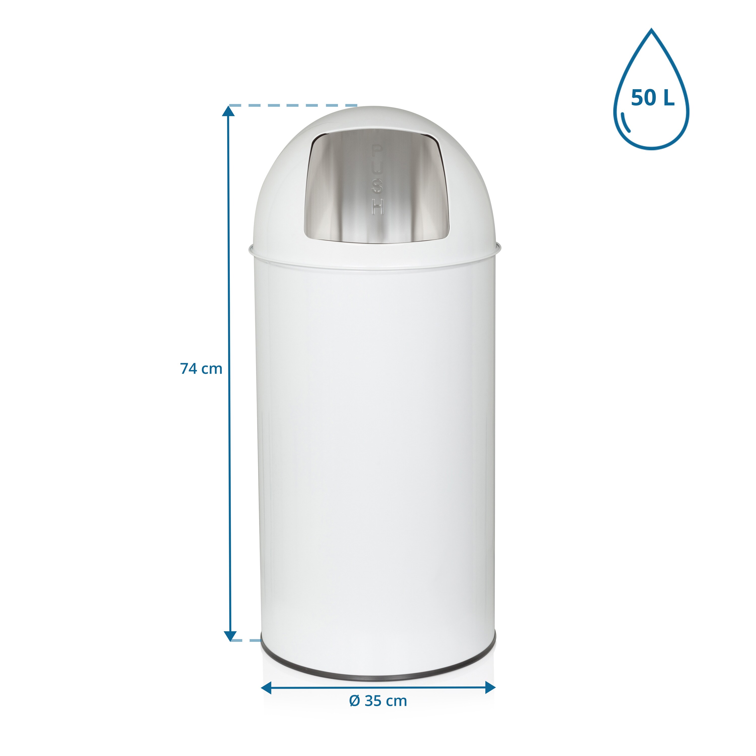 Mülleimer PUSH 50L Stahlblech hjh OFFICE