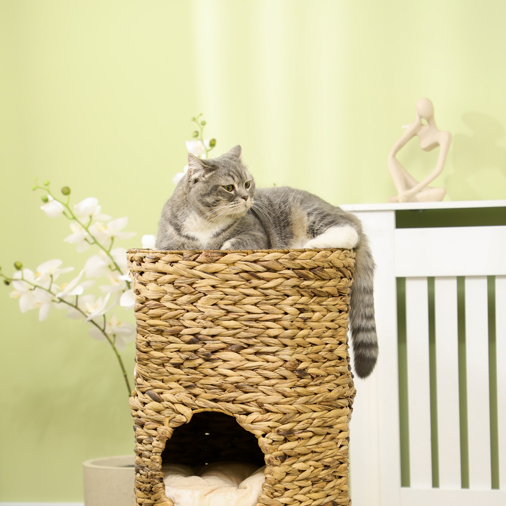 PawHut Katzenturm mit Kissen und 3 Eingängen braun 40L x 40B x 73H cm