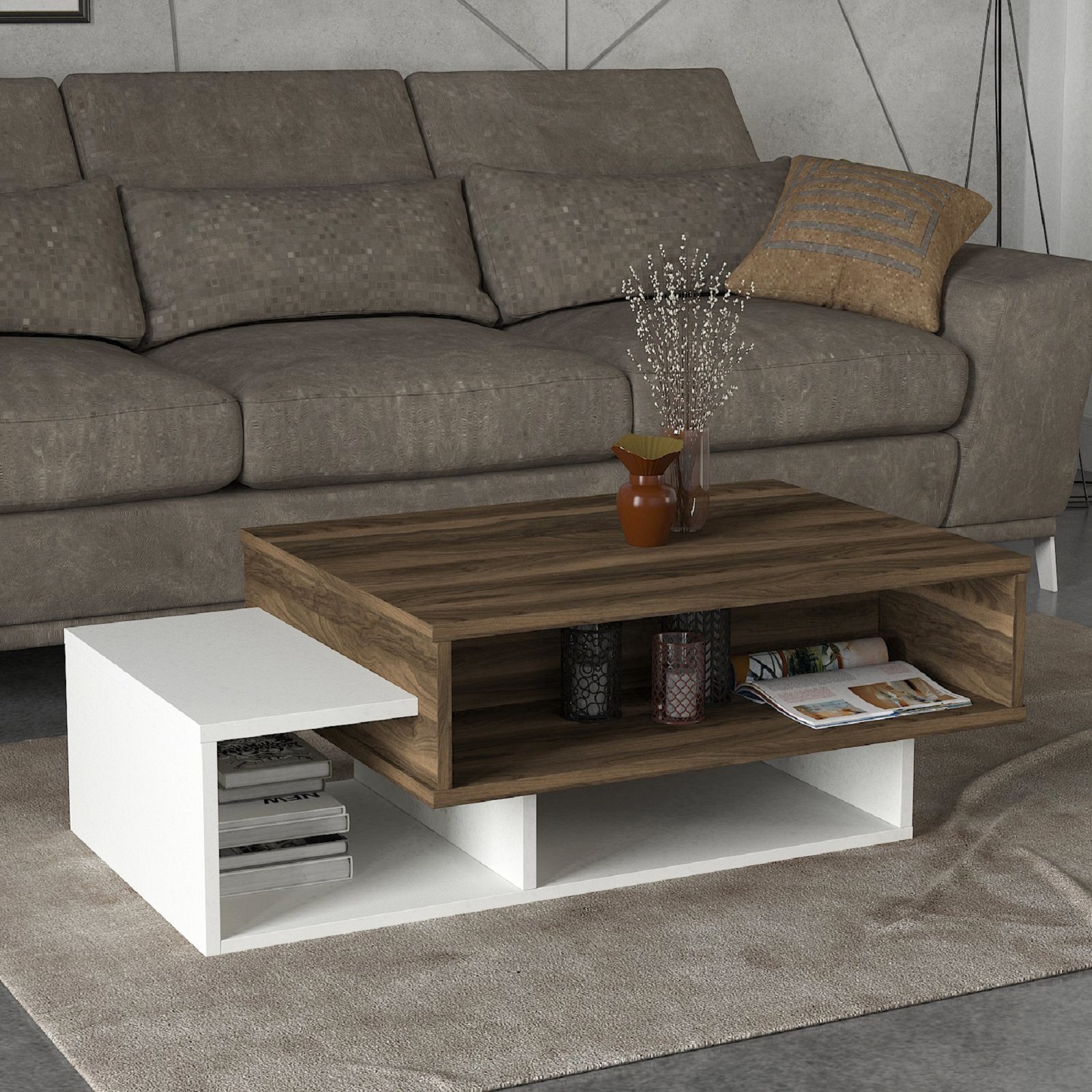Couchtisch - weiß-Walnuss - 105 cm